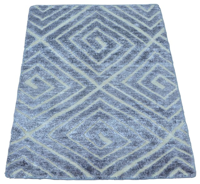 2'x3' Wool and Bamboo Silk High and Low Pile Modern Handmade Rug