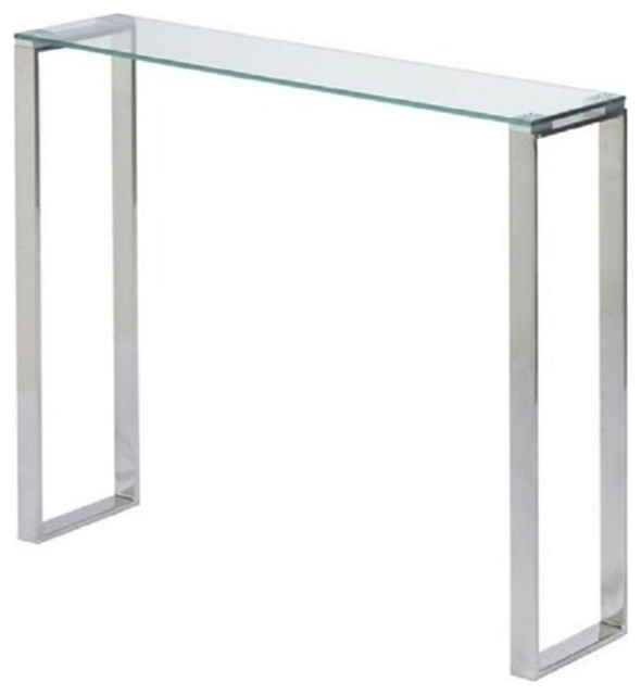Plata Import Modern Narrow Clear Glass Console Table with Chrome Legs