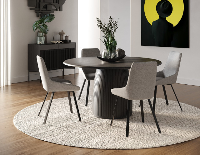 Lander Modern Mid Century Black Oak Round Dining Table - Transitional ...