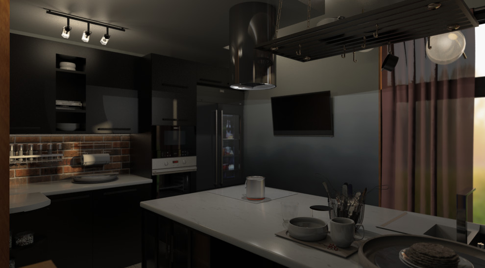 Кухня для семьи в загородном доме.