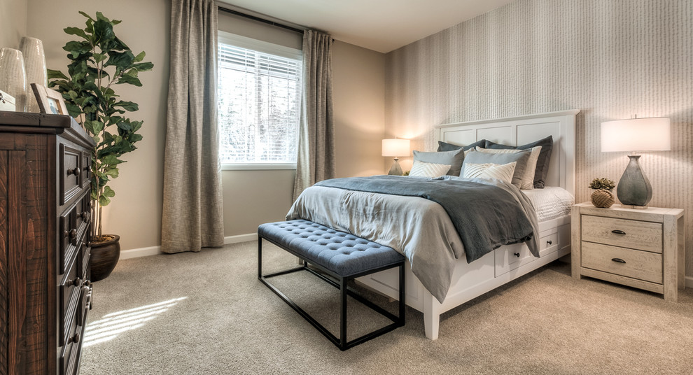 This is an example of a mid-sized traditional guest bedroom in Seattle with grey walls, carpet and grey floor.