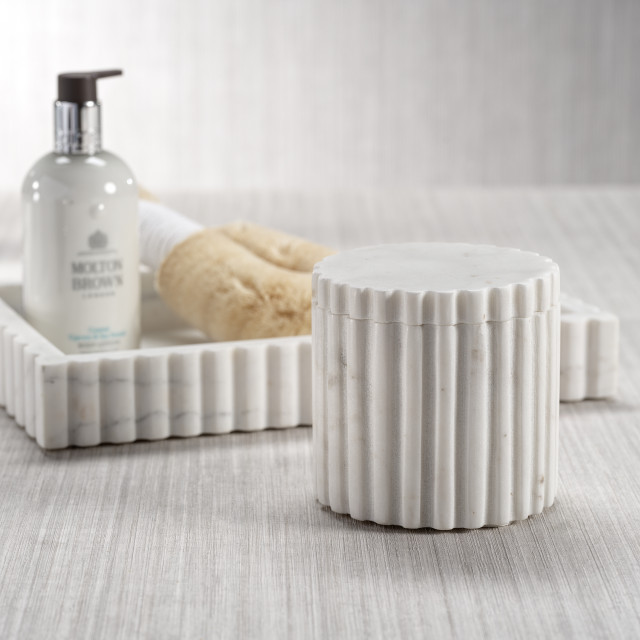 Calabria Fluted Marble Lidded Canister - Bathroom Canisters - by Zodax ...