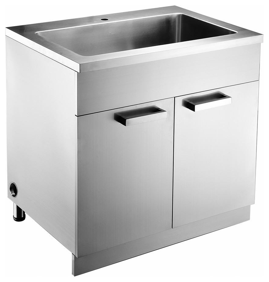 Dawn Stainless Steel Sink Base Cabinet, Built in Garbage Can and Cutting Board