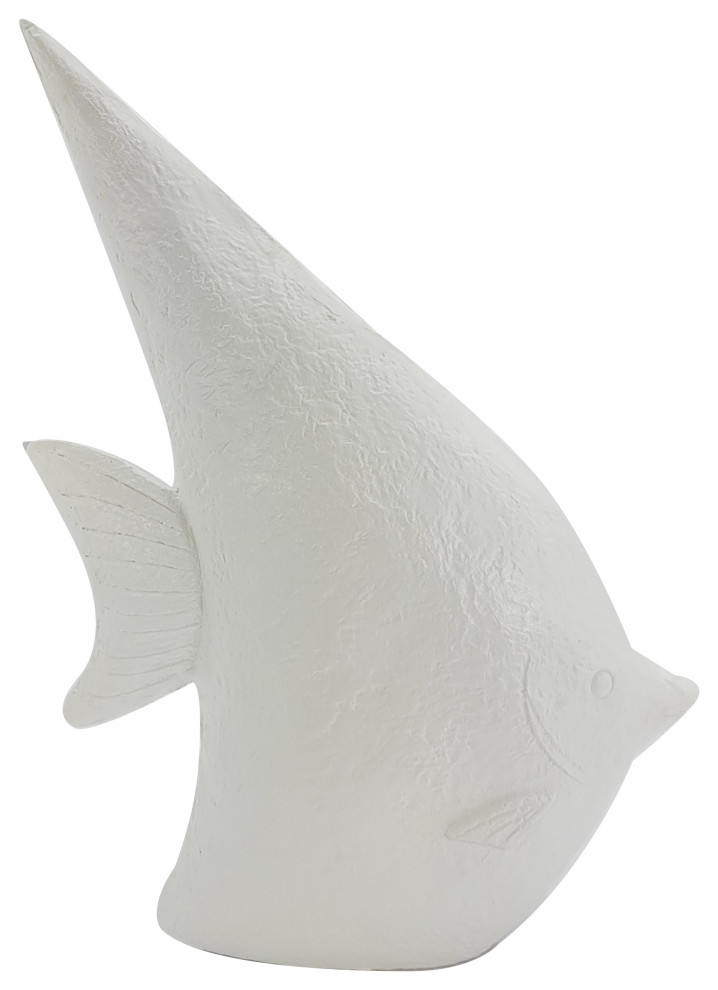 24" White Polyresin Fish Decor Beach Style Garden Statues And Yard