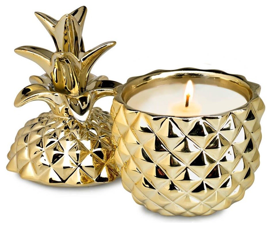 Golden Ceramic Pineapple Candle Tropical Candles by Wrought Iron