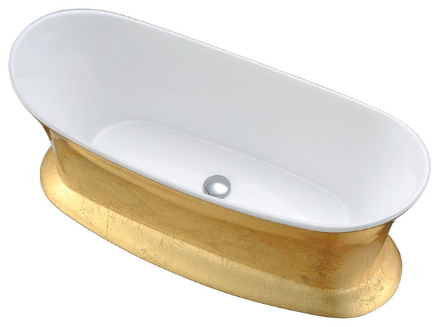 Anzzi Queen 69"x31" Freestanding Acrylic Oval Soaking Bathtub Gold