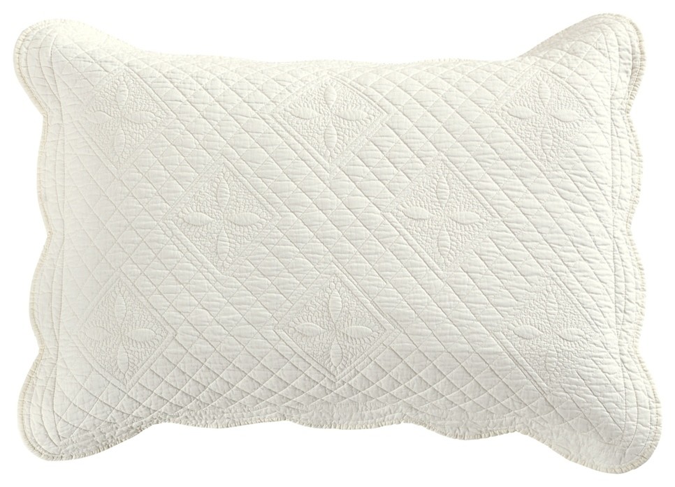 Calla Angel Evelyn Stitch Chevron Pure Cotton Quilted Pillow Sham 20 x 26 Ivory Standard