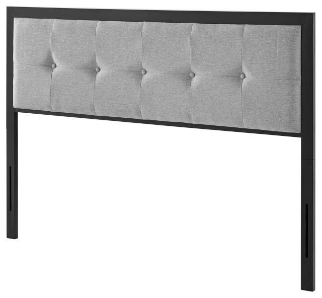 Tufted Headboard, Twin Size, Fabric, Metal, Black Beige, Modern