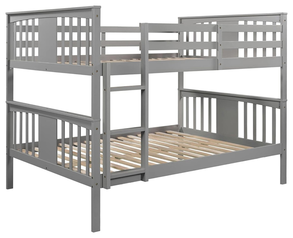 Full Over Full Convertible Bunk Bed, Sturdy Pine Wood Frame, Guardrails