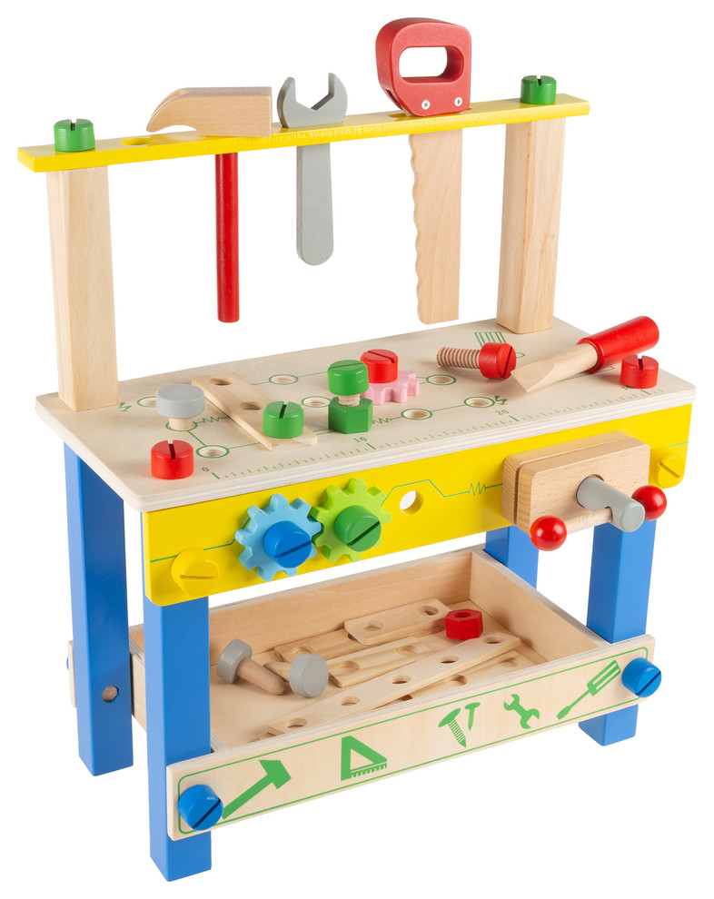 Hey! Play! Toy Workbench, Kids Wooden Tabletop Playset Contemporary