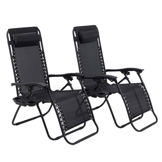 Zero Gravity Lounge Patio Chairs With Cup Holder Set Of 2