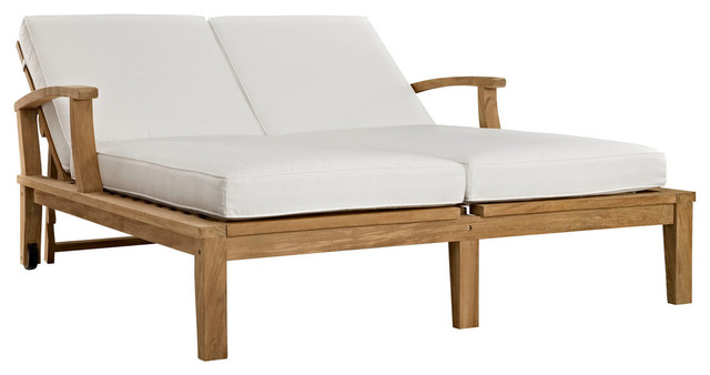 Marina Adjule Outdoor Patio Teak Double Chaise Marina Adjule Outdoor Patio Teak Double Chaise