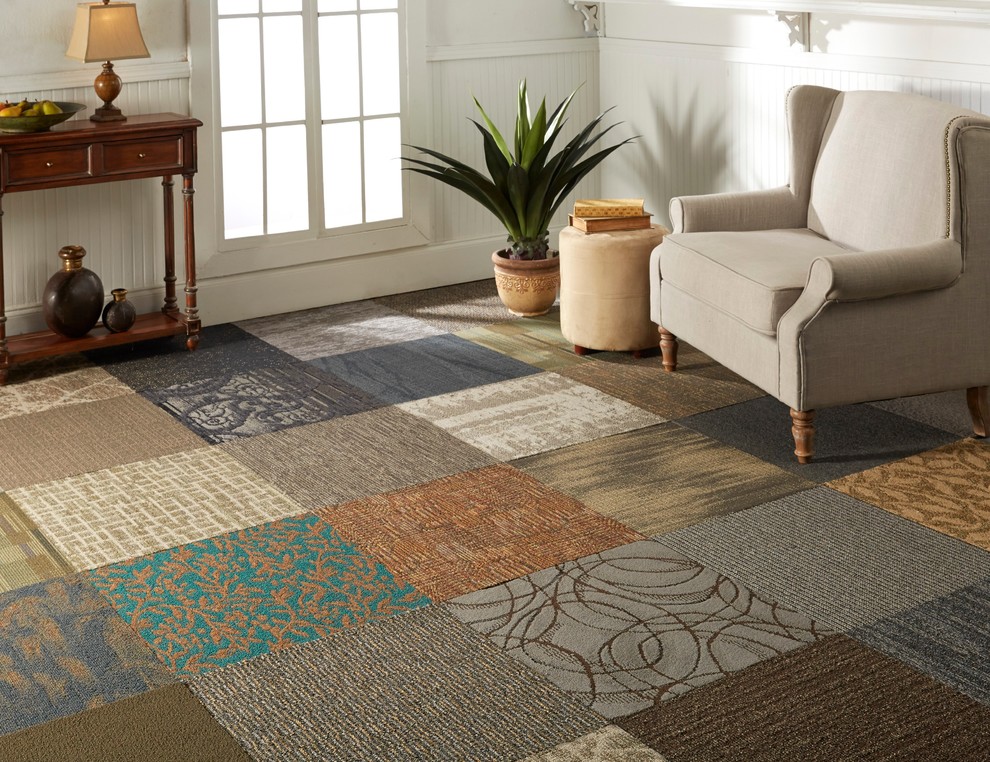 Do It Yourself Peel and Stick Assorted Carpet Tile Traditional Living Room Atlanta by