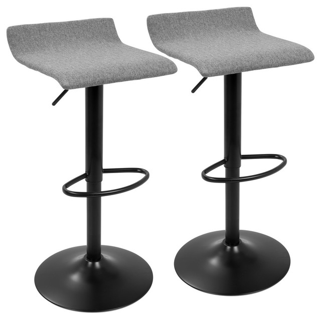 LumiSource Ale XL Adj. Barstool, Black and Gray, Set of 2
