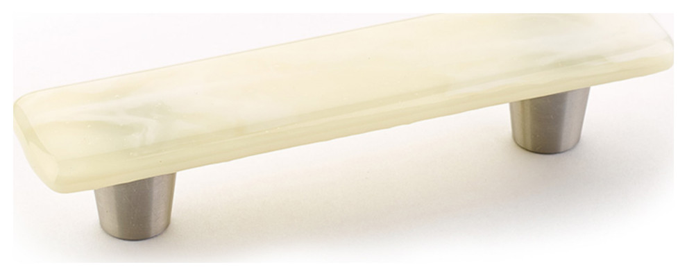 Shell Unique Handmade Glass Cabinet Hardware, 3" cc Pull Handle, Ivory Silk