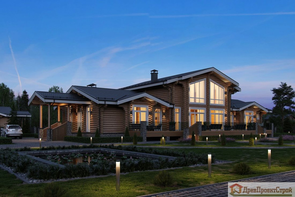 Дом из оцилиндрованных бревен 443,92м². Размеры 27400 х 15630.Проект № 307
