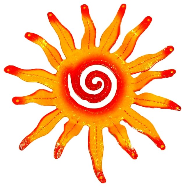 Hand Crafted Tropic Sun Rays Haitian Metal Art 13 Inch Yellow Orange 