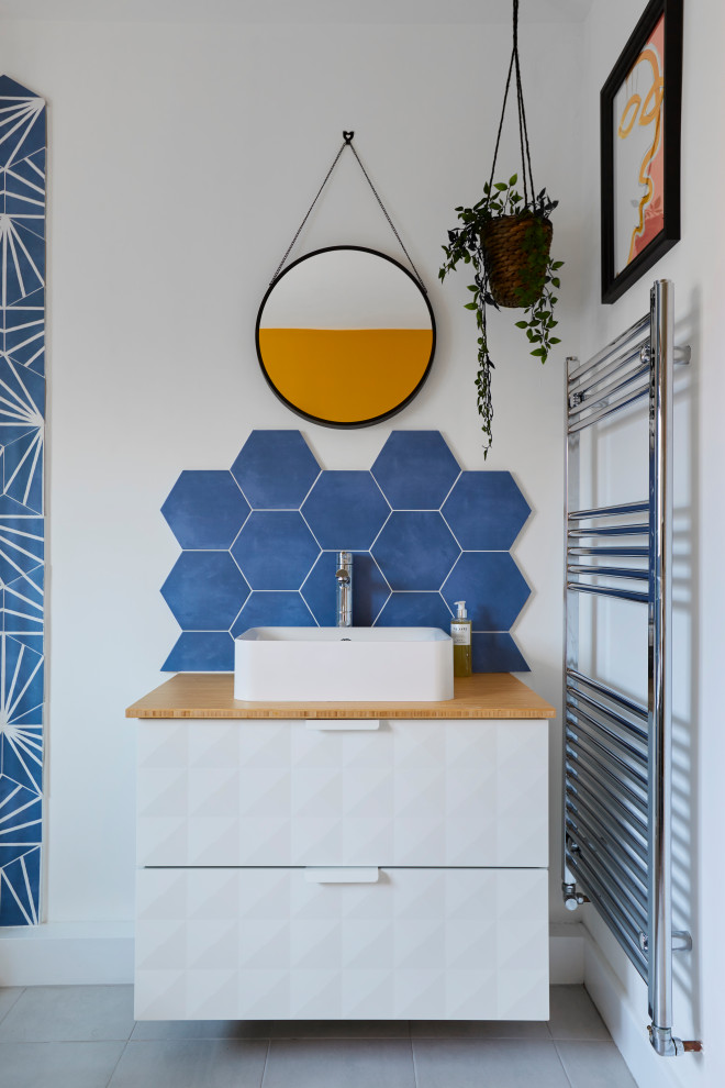 A bright, playful and contemporary family bathroom design