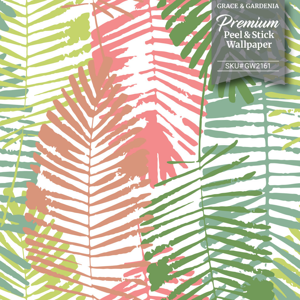 GW2161 Abstract Palms Peel and Stick Wallpaper Roll Pink/Green, 20.5