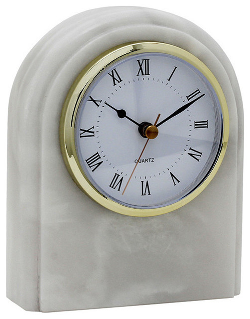Polaris Marble Desk Clock, Cloud Gray Contemporary Desk And Mantel