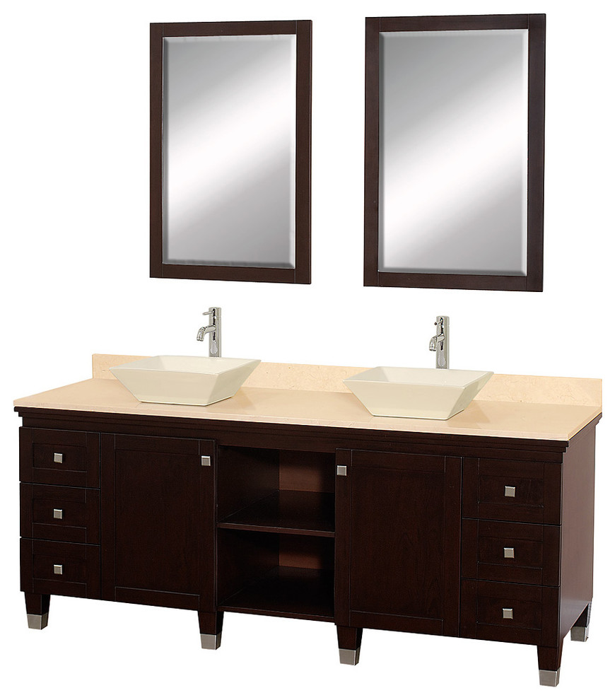 Wyndham Collection 72" Premiere Espresso Double Sink Vanity, Ivory Marble Top