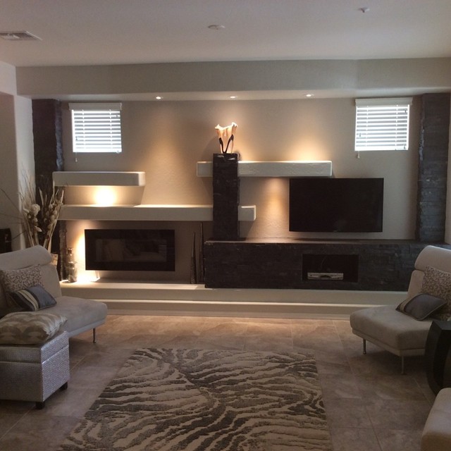 Modern Media Room Phoenix Phoenix Custom Media Walls & Niches modern