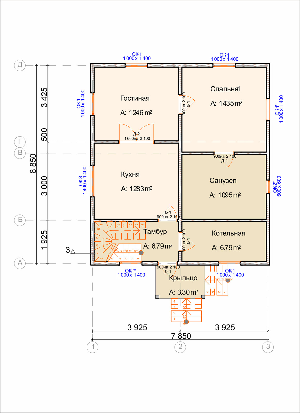 Проект каркасного дома 123 м2 - 2 этажа