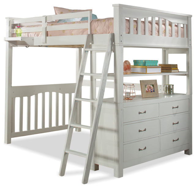 Hillsdale Highlands Wood Loft Bed With Hanging Nightstand, Full Loft Bed