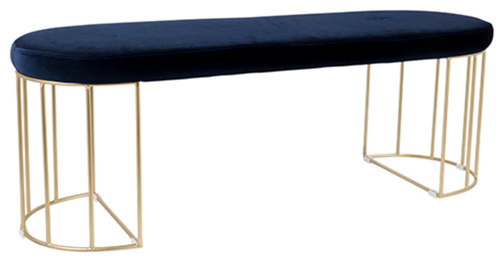 Canary ContemporaryGlam Dining/Entryway Bench, Gold/Blue Velvet