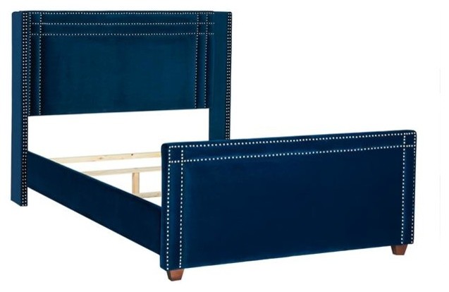 Elle Wingback Upholstered King Bed Navy Blue