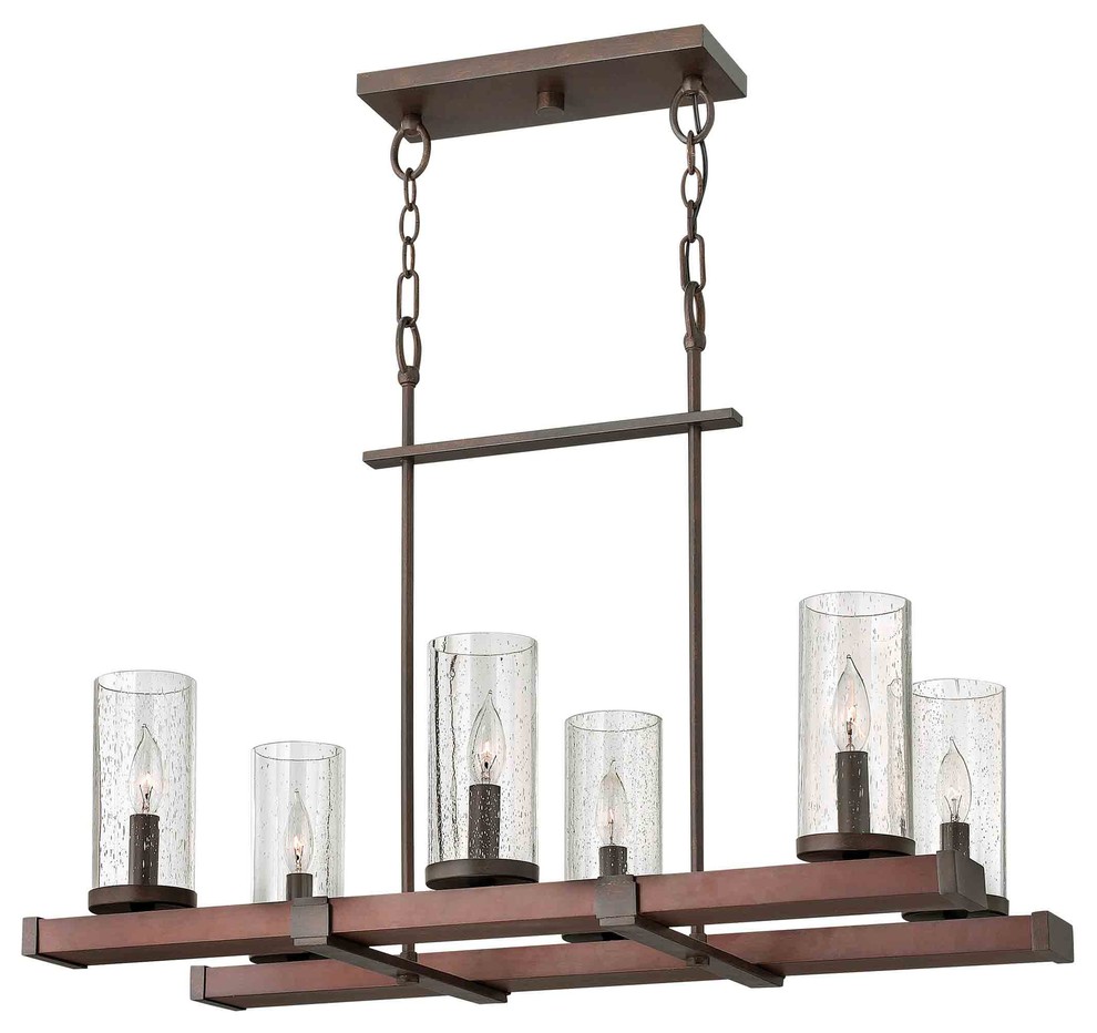 Fredrick Ramond Jasper 6 Lt Chandelier 1 Tier Linear, Rustic Iron - FR40206IRN