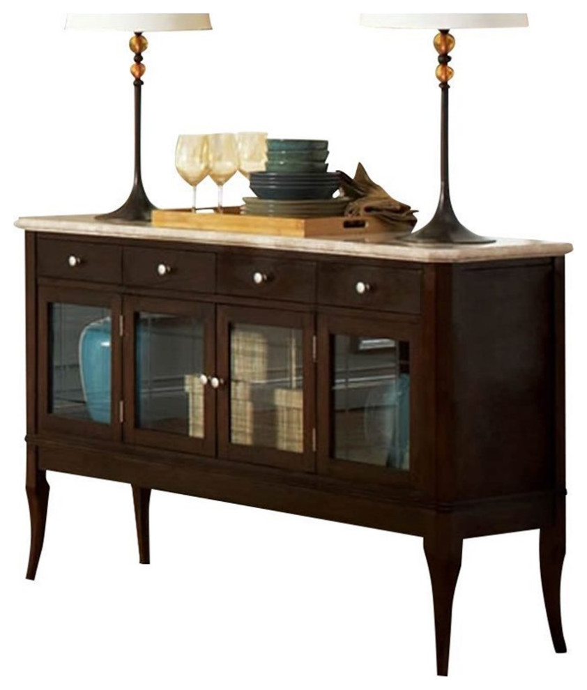 Bowery Hill Marble Top Sideboard in Dark Cherry Transitional