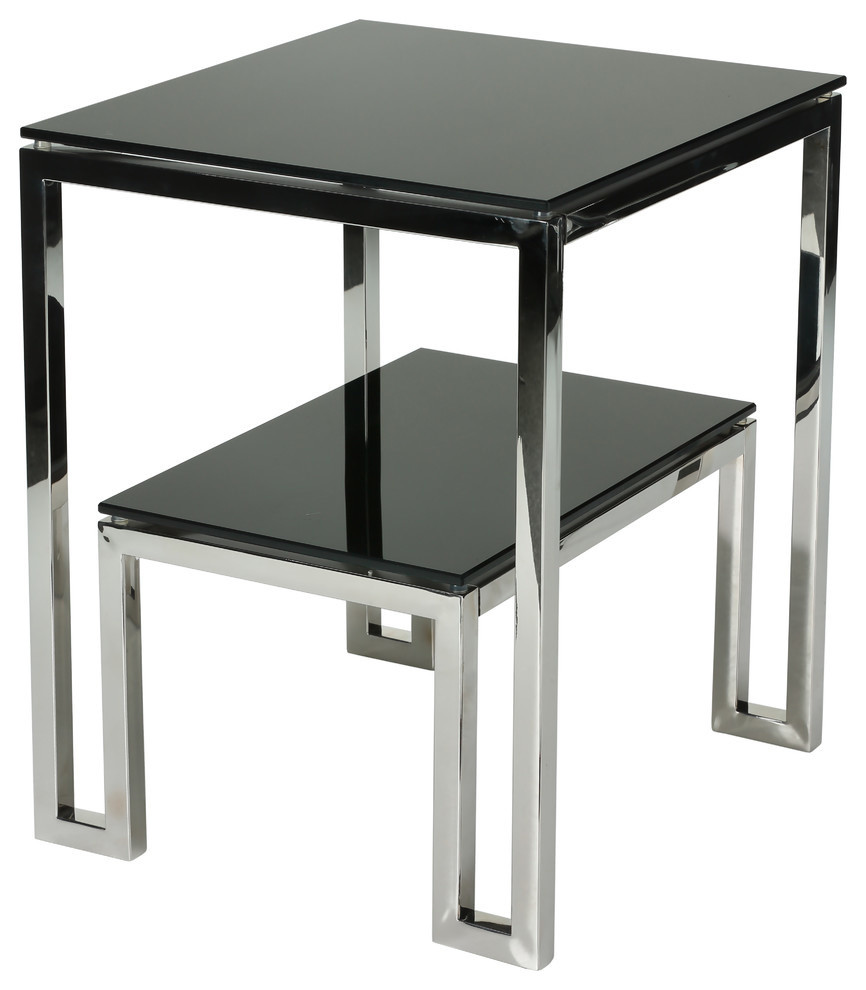 Adina Contemporary Two Tier Black Glass End Table Modern Side