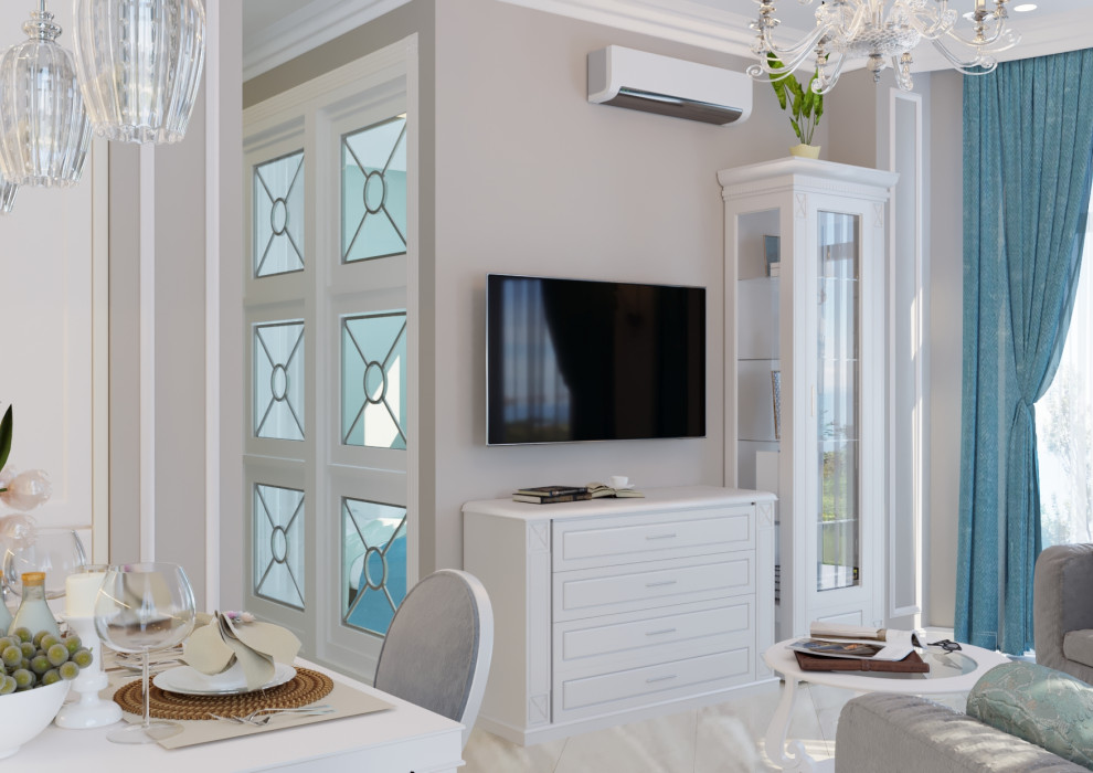 Белая неоклассика с оттенком морской волны