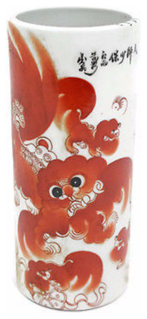 Vintage Style Round Chinese Porcelain Miniature Umbrella Stand Round Vase 11"
