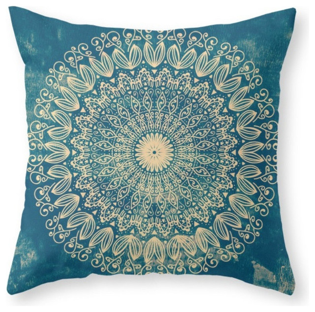 Blue Organic Mandala Throw Pillow Cover Mediterranean