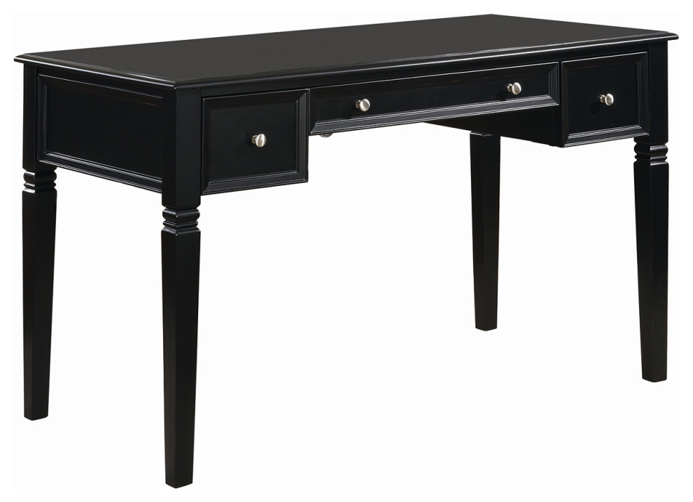 3 Drawer Writing Desk with Power Outlet, Black Traditional Desks