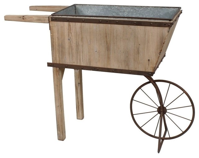 Sagebrook Home Tin Wood Wheelbarrow Planter Gray Farmhouse Sagebrook Home Tin Wood Wheelbarrow Planter