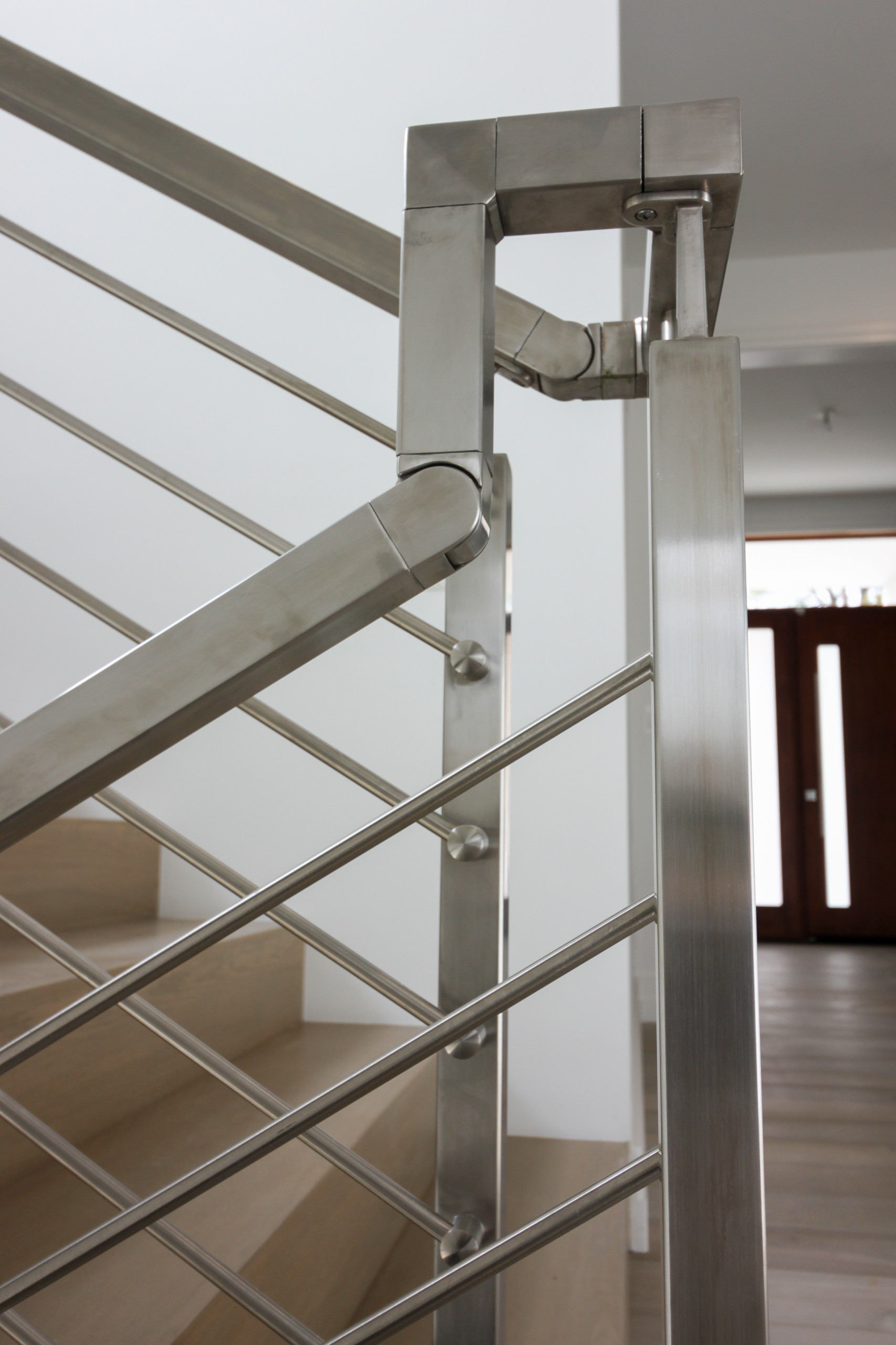 75_Modern Stairway: White O 75_ak & Stainless Steel Balustrade, McLean VA 22101
