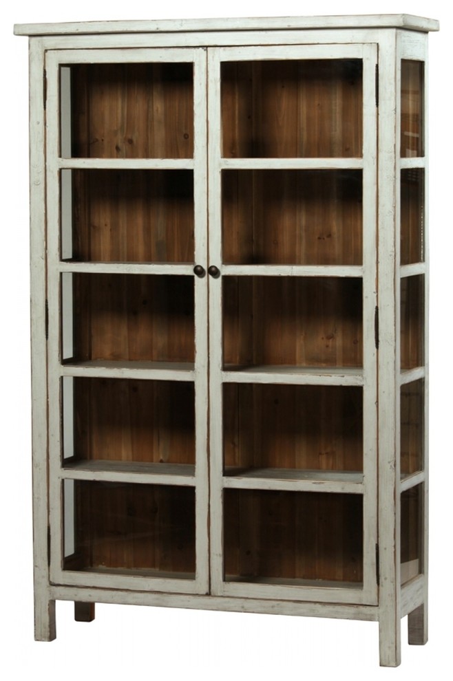 54 Wide Cabinet Reclaimed Pine Vitrine Antique Grey Finish Glass