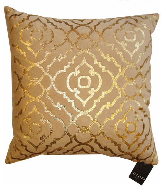 Tahari Down Pillow, Mod Gold Print on Velvet Contemporary Scatter