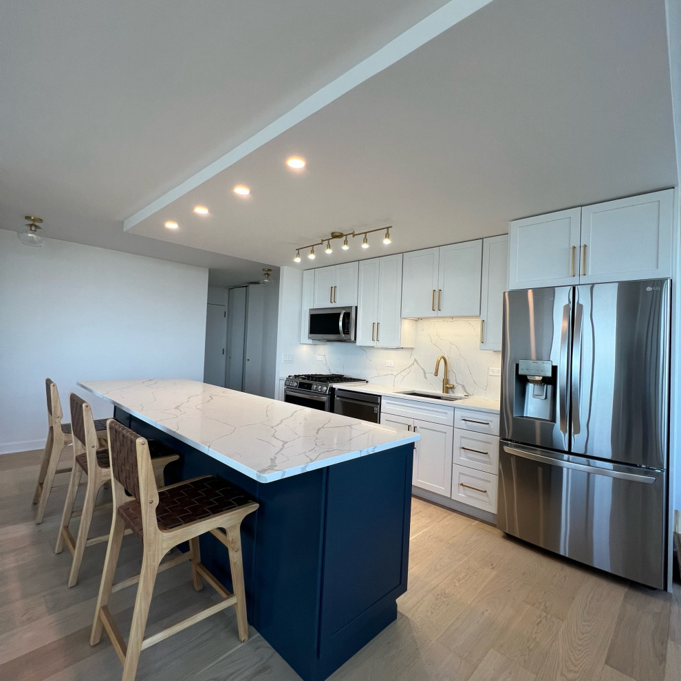 Example of a transitional kitchen design in Chicago