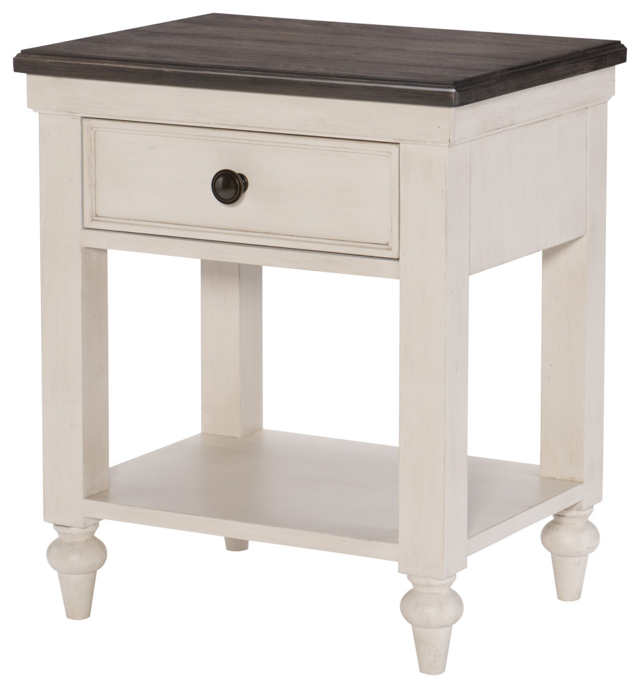 Transitional White and Brown 22" Nightstand with USB and LED Light