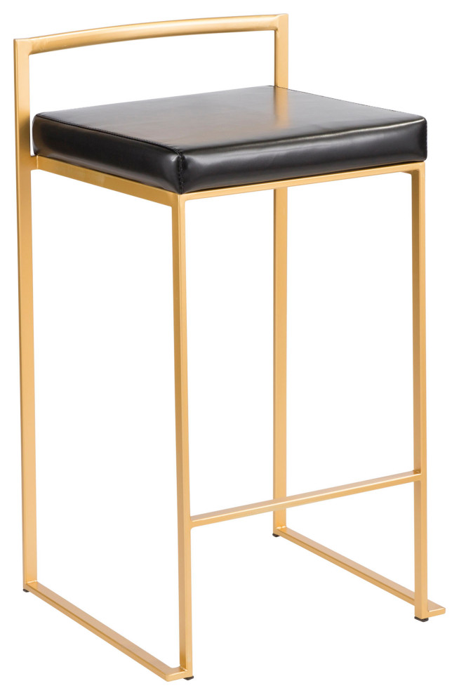 Lumisource Fuji Set Of 2 Bar Stool In Gold And Black Finish B26FUJI AU