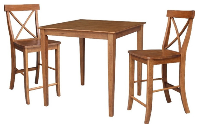 36 x 36 in Wood Counter Height Dining Table with 2 Stools in Distressed Oak - Transitional ...