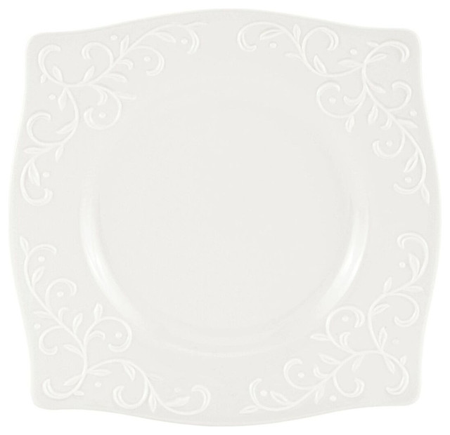 Lenox Opal Innocence Porcelain Carved 9 Inch Square Accent Plate Traditional Dinner Plates