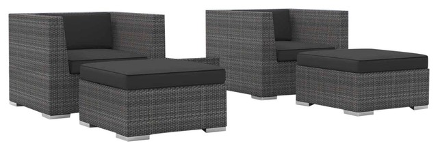Urban Furnishing Curacao Outdoor Backyard Wicker Rattan Patio Curacao Outdoor Backyard Wicker Rattan Patio Furniture 5 Piece Set Charcoal Tropical