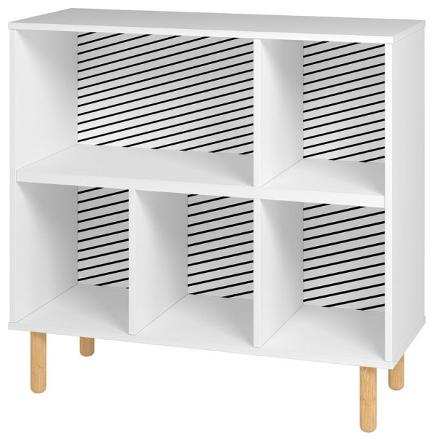 Essex 33.66 Low Bookcase, White and Zebra Midcentury Bookcases by