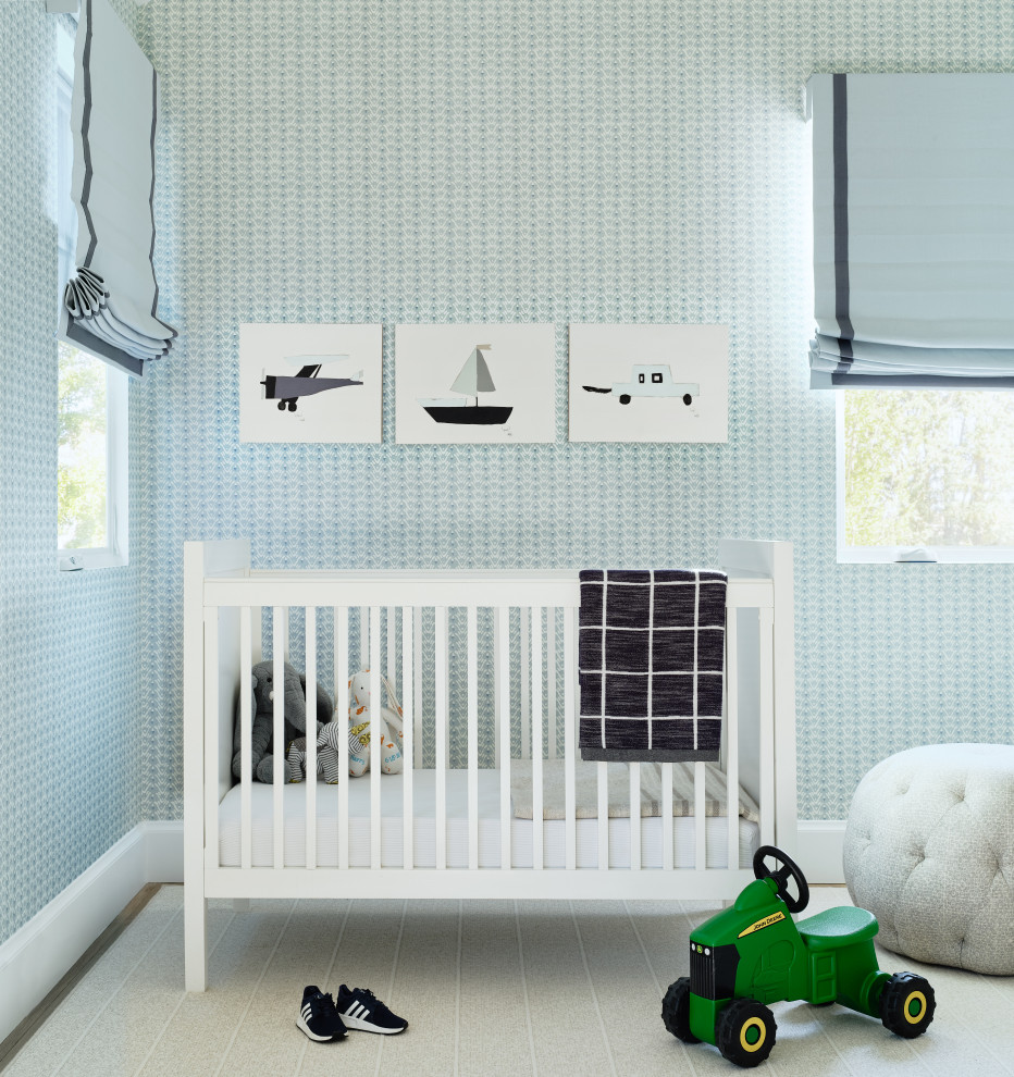 Свежая идея для дизайна: комната для малыша в стиле неоклассика (современная классика) - отличное фото интерьера