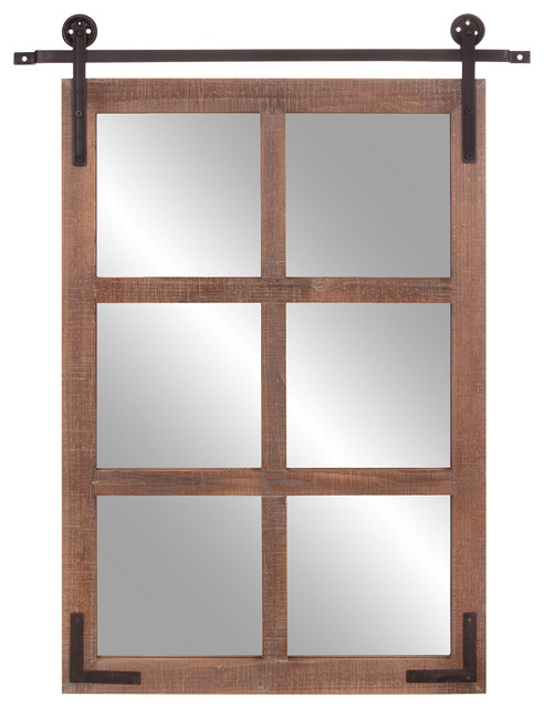 Patton Decor 30x36 Sliding Barn Door Wood Window Mirror